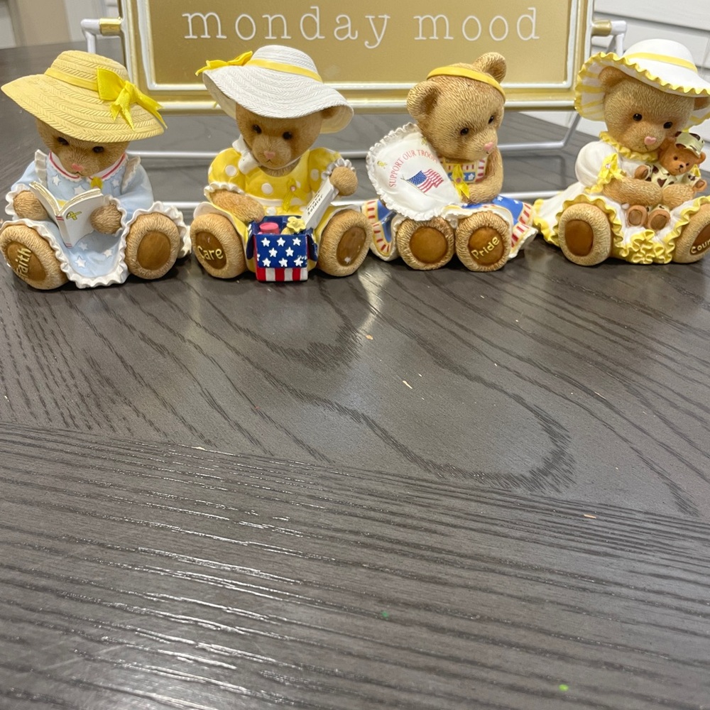 Set of Four Adorable Bear Figurines with Hats